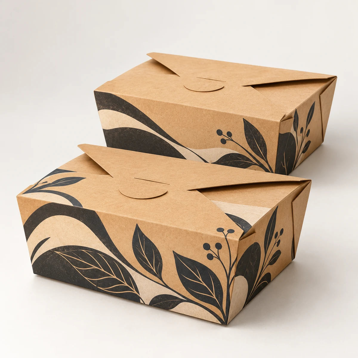 Boîtes-repas kraft de 1080ml — OEM personnalisé pour la vente à emporter — visualisation du visuel personnalisé et de la composition