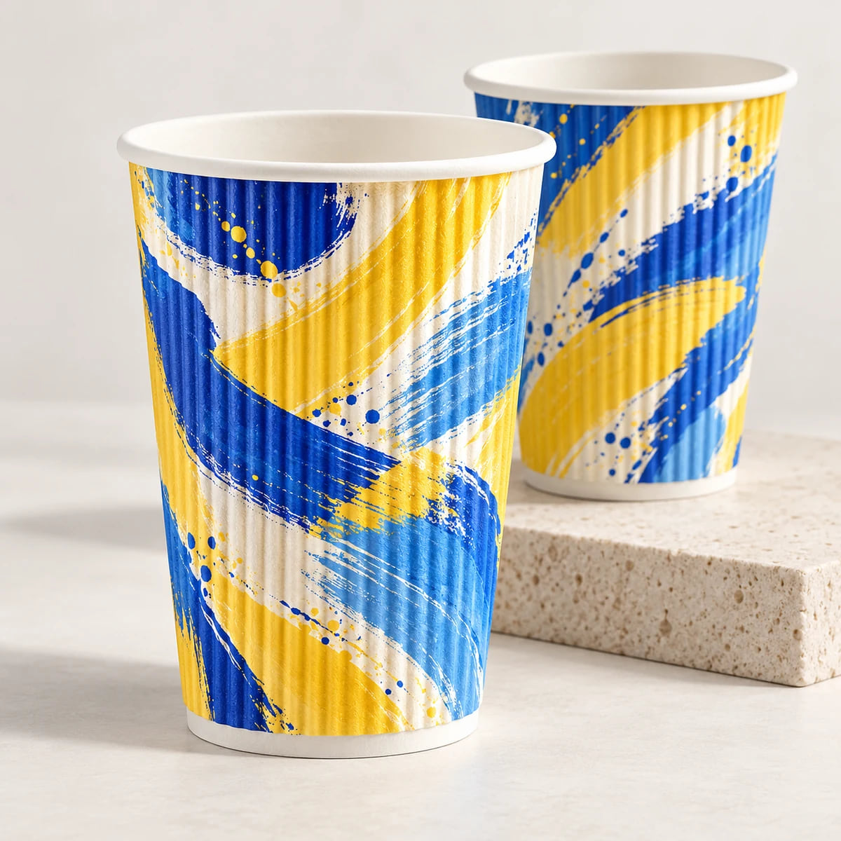 Cốc giấy thành gợn sóng in riêng 12oz — OEM số lượng lớn — hình minh họa thiết kế in riêng và cấu tạo