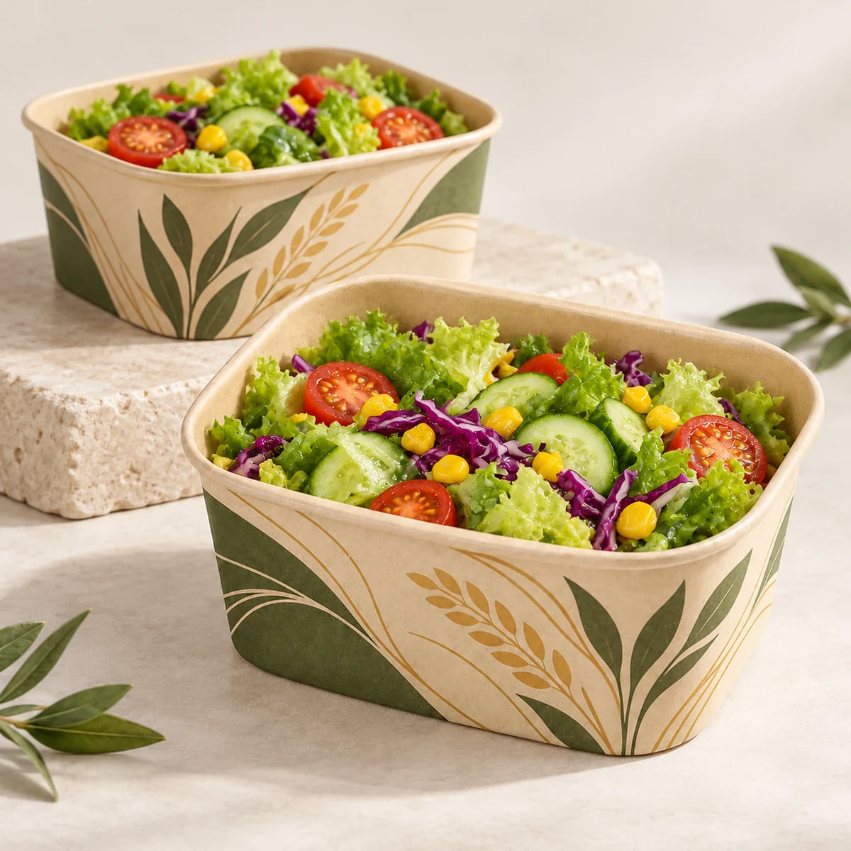 Caixas Quadradas Personalizadas de Papel para Salada de 500ml — Fornecimento OEM — visualização da composição e da arte personalizada