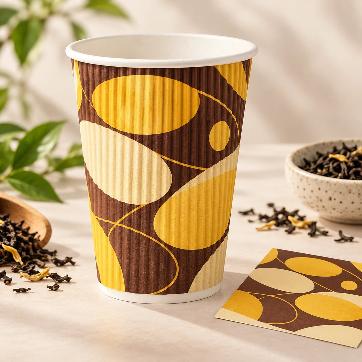 Gobelets ondulés personnalisés pour bubble tea chaud — approvisionnement de marque en gros — visuels personnalisés et visualisation de la composition