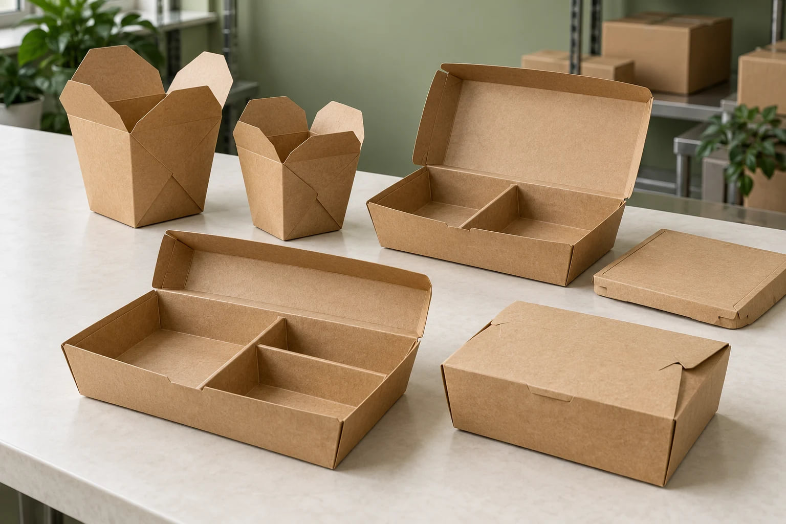 Cajas kraft para comida para llevar, envases para fideos y bandejas de papel para alimentos