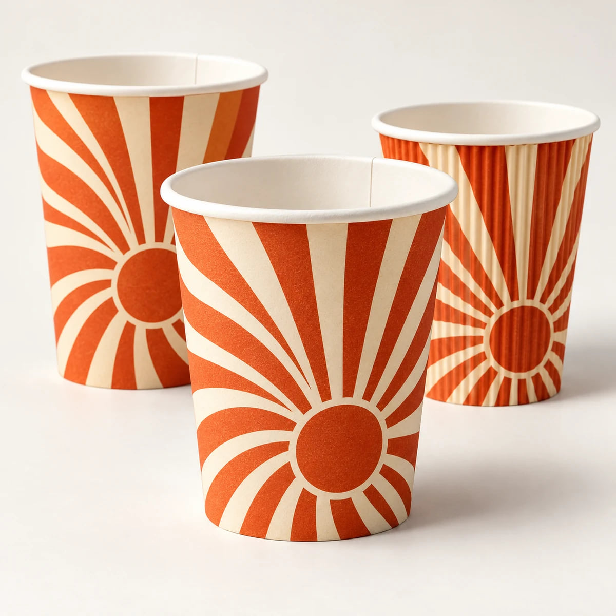Colección de vasos de papel impresos personalizados con diseños atrevidos