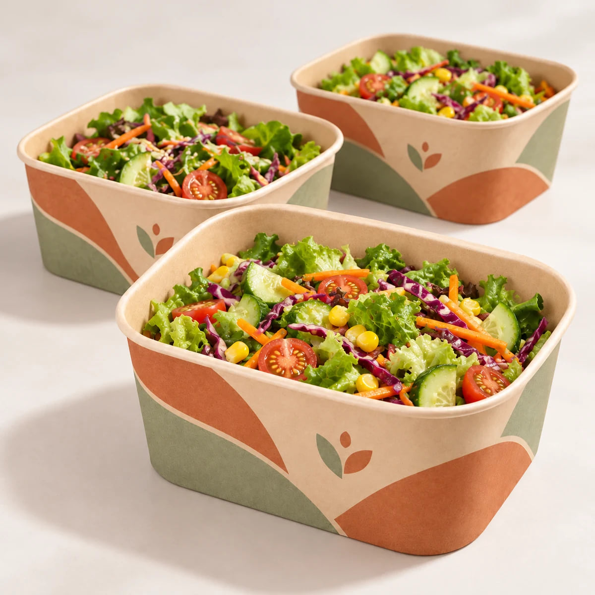 750ml kundenspezifische quadratische Papiersalatboxen — OEM-Lieferung — Visualisierung von Druckmotiv und Zusammensetzung